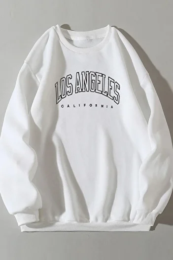MODAGEN Dámská bílá mikina s potiskem Los Angeles Crew Neck Los Angeles