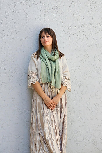 Bahtiyar İpek Green Silk Scarf - Kirman Model