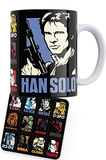 remonz Star Wars Series Han Solo Printed Porcelain Mug with Wooden Coaster Gift