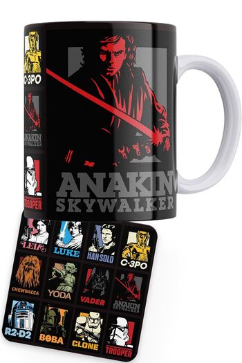 remonz Star Wars Series Anakin Printed Porcelain Mug with Wooden Coaster Gift