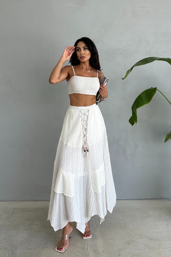 Ortaya Çık Asymmetrical Beige Bohemian Layered Skirt