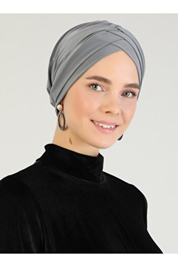 Naciye Sultan Crossed Three-Striped Sea Bonnet Ready-made Hijab Hijab Bonnet Gray