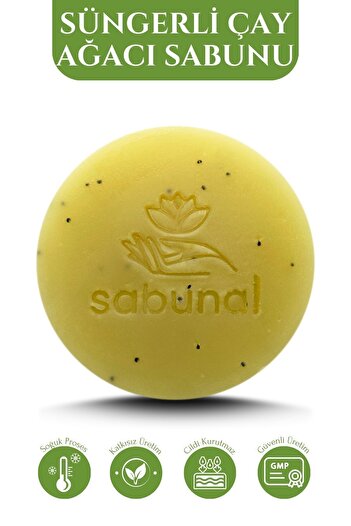 sabunal Sponge Tea Tree Soap - Anti-Acne and Blemish Skin Appearance Regulating Natural Soap 100 Gr