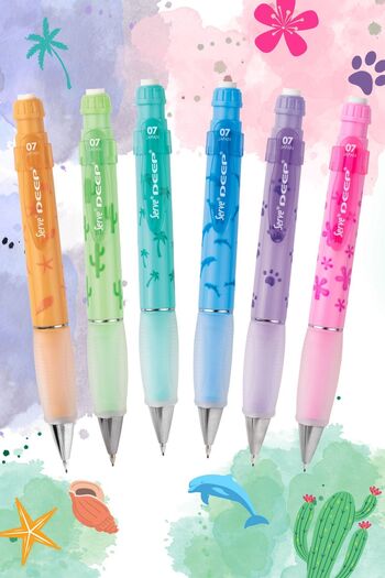 Serve Deep 0.7 Mm Mechanical Pencil Pastel Nature Pattern Set of 6