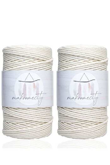 Makromecity Premium 3 Twist Cotton Macrame Thread 3mm Three Twist Taranan Macrame Rope Thread 500 gr (2X250 GRAM) Ecru