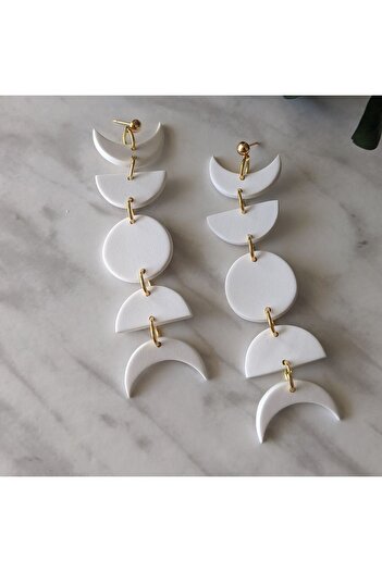TREND Stylish Patterned White Polymer Earrings - Light and Comfortable