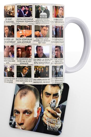 remonz Valley of the Wolves Series Polat Scenes Printed Mug, Wooden Coaster with Gift
