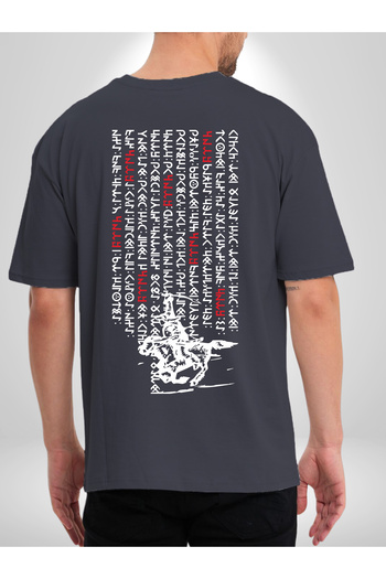 Uniquetex VEK Gokturk Alphabet Patterned - Orhun Inscriptions Printed Oversize T-shirt
