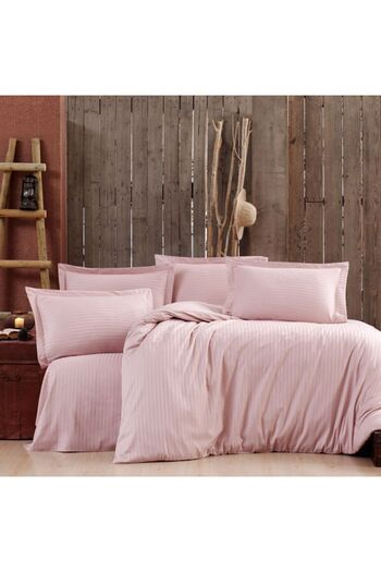 In House Kufic | 3 Pieces Striped Comforter Set - King - 260x240 cm - Pink