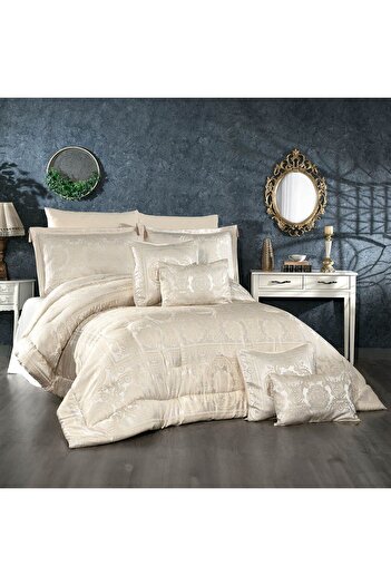 In House Fano | 10 Pieces Copland Comforter Set - King - 260x240 cm - 402 - Light Beige