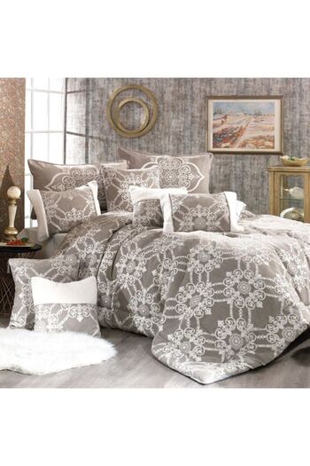 In House Peony | 12 Pieces Chanel Lohaver Polyester Comforter Set - King - 240x260 cm - 2000202-v2 - Choco