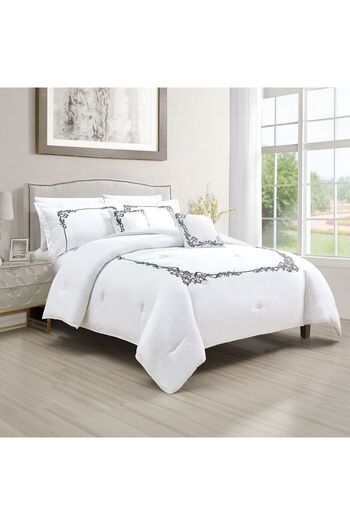 In House Karma | 8 Pieces Embroidery Comforter Set - King - 260x240 cm - White