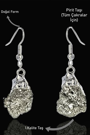 Tesbih Atölyesi Certified Raw Unprocessed Earrings with Real Pyrite Stone