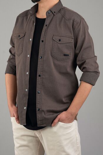 bombe Slim Fit Tight Fit Men's Denim Shirt Brown