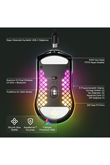 SteelSeries Aerox 3 Wireless Onyx Kablosuz Gaming Mouse - Siyah