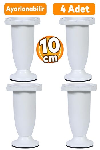 Badem10 10 cm (4 Pcs) White Plastic Legs Adjustable Cabinet Furniture Sofa - Coffee Table Bench Leg