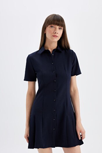 DeFacto Polo Yaka Basic Düz Kısa Kollu Pileli Mini Elbise D4203ax24au