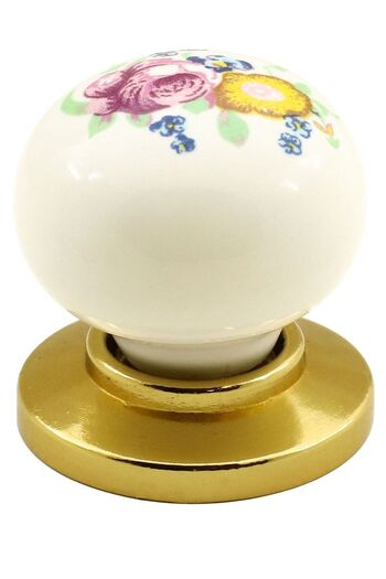 Badem10 Zerrin Porcelain Button Cabinet Lid Club and Gold Porcelain Handles Kitchen Drawer