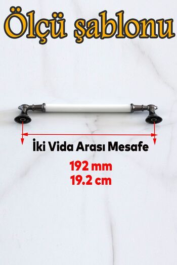 Badem10 Amos (Premium) Real Porcelain White Smoked 192 mm Furniture Kitchen Drawer Cabinet Handle Handle Handles