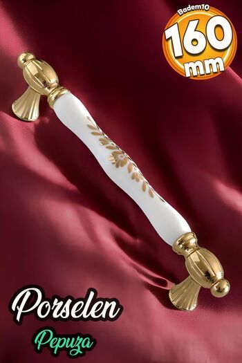 Badem10 Pepuza (Premium) Real Porcelain Gold Gold 160 mm Furniture Kitchen Drawer Cabinet Handle Handle Handles