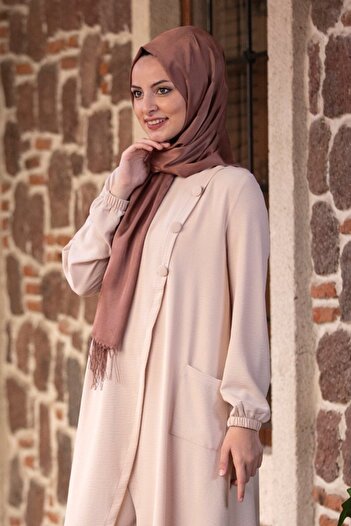 Fashion Showcase Women's Ecru Aerobin Fabric Hijab Top and Bottom Set