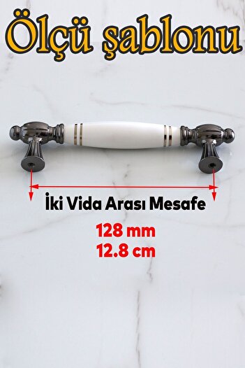 Badem10 Mira (Premium) Porcelain White Smoked Striped 128 mm Furniture Kitchen Drawer Cabinet Handle Handle Handles