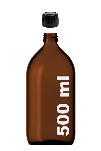 Afracam 500 ml Amber Ecza Kilitli Siyah Plastik Kapaklı 500 Cc Yuvarlak Kahverengi Cam Şişe 1 Adet
