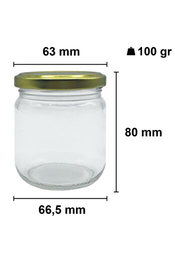 Afracam 210 ml Metal Gold Altın Konserve Kapaklı 210 Cc Şeffaf Cam Kavanoz 1 Adet