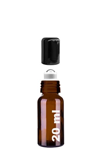 Afracam 20 ml Amber Çelik Roll On Şişesi 20 Cc Sızdırmaz Siyah Kapaklı Kahverengi Cam Şişe 2 Adet