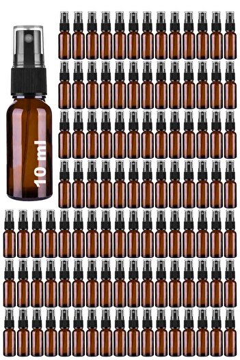 Afracam 10 ml Amber Kapaklı Siyah Sprey 10 Cc Fısfıs Kolonya Dezenfektan Kahverengi Cam Şişe 100 Adet
