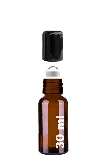 Afracam 30 ml Amber Çelik Roll On Şişesi 30 Cc Sızdırmaz Siyah Kapaklı Kahverengi Cam Şişe 1 Adet