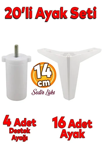 Badem10 Set de 20 de mobilier de lux din cedru Canapea Fotoliu Unitate TV Suport Suport Picior 14cm Alb