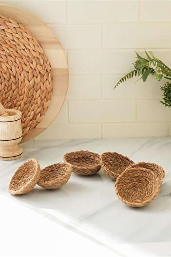 Hayveys 6 Pieces of Straw Mini Bowl - Plate Snack Bowl and Nuts Presentation Plate