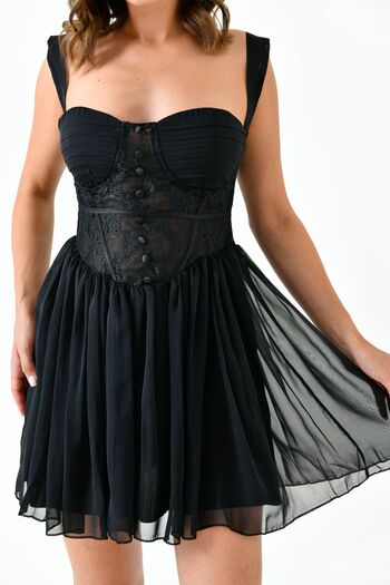 lovebox Black Mini Dress - Guipure Design, Chest Support, Lace-up and Backless 105
