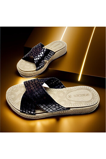 GEZER Γυναικείες καλοκαιρινές παντόφλες Straw Cross Glitter - Σχέδιο για το σπίτι και το εξωτερικό