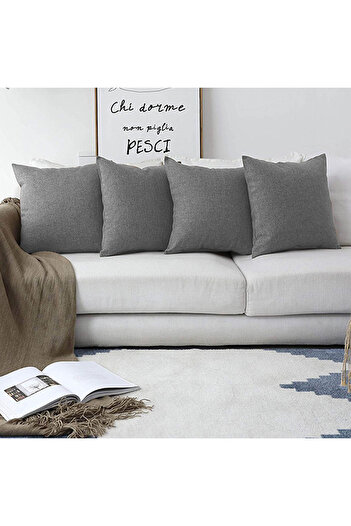 In House 4 Pieces Linen Decorative Cushion Set Solid Design - 45x45 cm