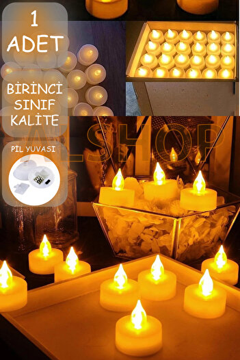 Genel Markalar Led Mum 1 Adet Ledli Mum Model Işıklı Tealight Mum Piller Dahil