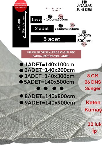 UYSALLAR SUNİ DERİ KETEN KUMAŞ SÜNGERLİ DİKİŞLİ KAPİTONE METRELİK