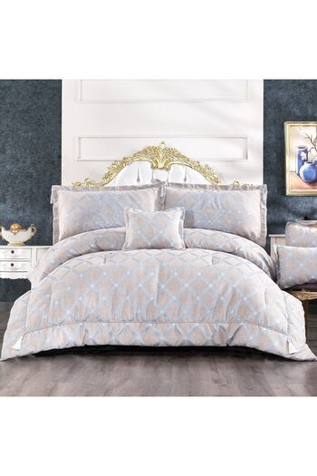 In House Toronto | 6 Pieces Chanel Comforter Set - King - 260x240 cm - 552 - Grey & Blue