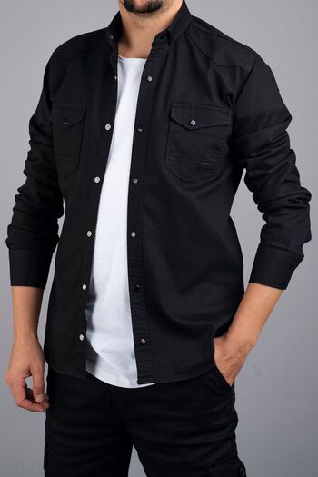 bombe Slim Fit Men's Denim Shirt Black