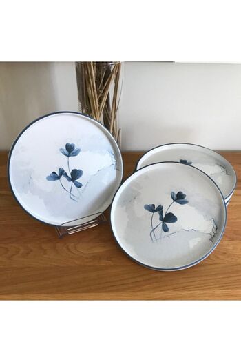 Keramika 21 Cm Blue Magic Stackable Cake Plate for 6 Persons, Patterned White