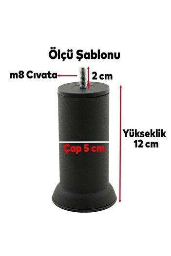 Badem10 M8 Mobilier Baza Canapea extensibila - Picior de inalta, Picioare din metal negru cu dinti fin, 12 Cm 4 buc