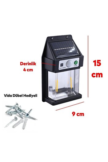 Badem10 Sensörlü Bahçe Duvar Dış Mekan Aydınlatma Apliği Aplik Güneş Enerjili 3 Modlu Sarı Işıklı 10 W Fener