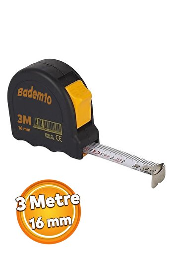 Badem10 Black Sliver Metal - 3m X 16mm Bendable with Button Plastic Case Measuring