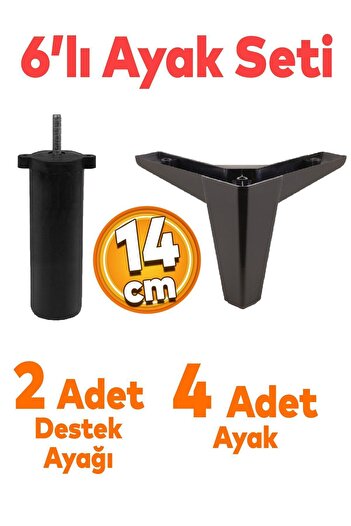Badem10 Set 6 Mese Mobilier TV Canapea Canapea Suport 14 cm Negru Arip 17 Picior Bază