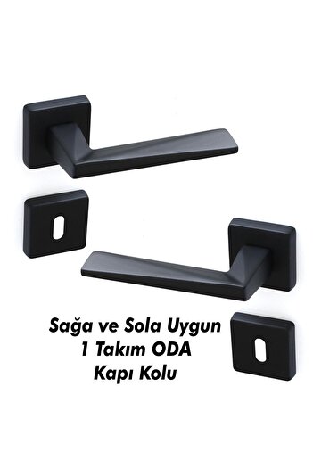 Badem10 Vista Mat Siyah Oda Kapı Kolu Kare Rozetli Sürgülü ve Çelik Kapı Kulpu Uyumlu Sağ Sol Uygun Kolları