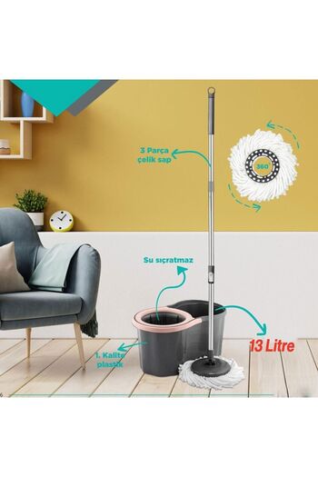 Badem10 Smart Edition Microfiber Super 360 Automatic Cleaning Set Floor Vileda Bucket Mop Set Bathroom Mop 13 Lt