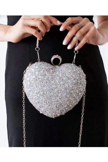 Queen Elizabeth Women's Silver Crystal Heart Evening Dress Bag