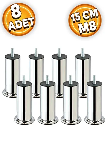 Badem10 M8 Chrome Metal Sofa Bed Heightening Legs - 15 Cm 8 Pieces Fine Tooth Couch Base Sofa Bed