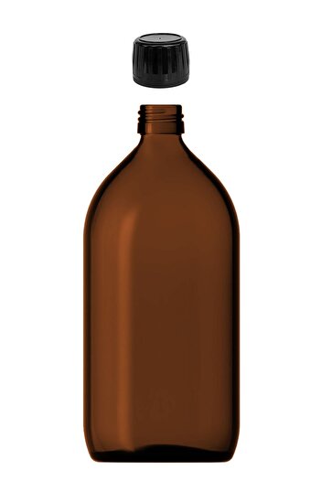 Afracam 500 ml Amber Ecza Kilitli Siyah Plastik Kapaklı 500 Cc Yuvarlak Kahverengi Cam Şişe 1 Adet